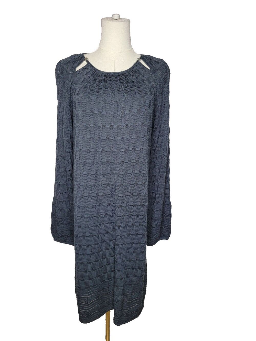 Missoni Textured Knit Sweater Dress Keyhole Neck Blue Grey Wool Blend 10